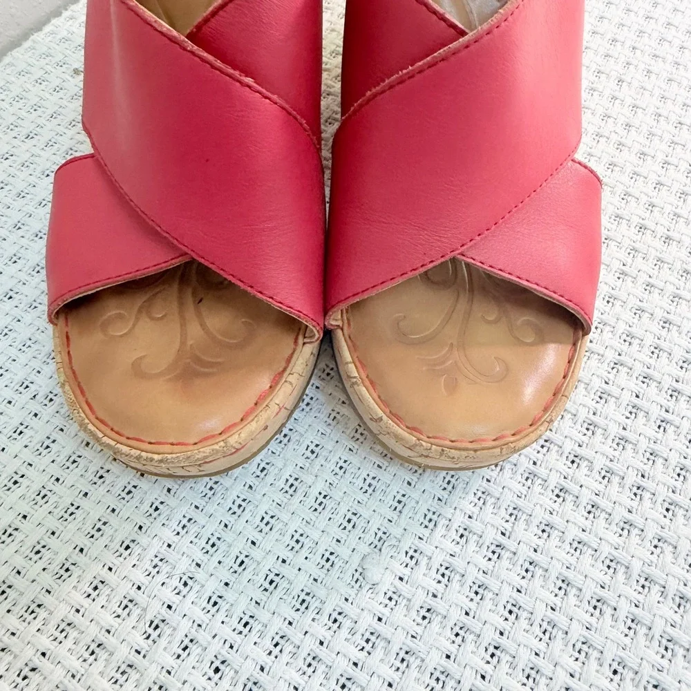 Born Wedge Sandals Women 9 Fuchsia Leather Crisscross Slingback Boho Summer Bold